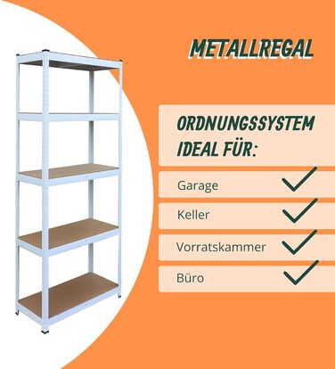 Міцний стелаж Relaxdays, ВxШxГ 180x60x30 см, 875 кг, 5 полиць, полиця для зберігання в підвалі та гаражі, вставного типу, білий/коричневий