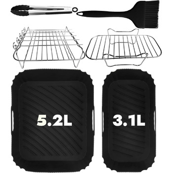 Аксесуари для подвійної фритюрниці Smlntbu двох розмірів для Philips 3000 Series 9L 6L/3L, Tefal EY9018 5.2/3.1L, Cecotec Cecofry DuoSize 9L 5.5/3.5L, 6 шт. Подвійні аксесуари з силіконовою формою для фритюрниці