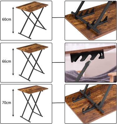 Складаний бічний столик HOOBRO, невеликий столик-піднос, складні столи з регульованою висотою, 60 x 40 x 60 см, піднос під телевізор в індустріальному стилі, столик-піднос, столик для закусок, темно-коричневий EBF16BZ01