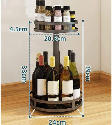 Обертова підставка для спецій, 2 рівні, чорна, кухонна полиця Lazy Susan, стояча, кухонний органайзер на стільницю, кутова полиця, свердління не потрібне, кругла, 2 рівні