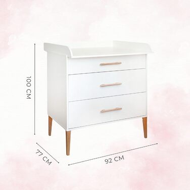 Пеленальний столик ATB ILA - 101 x 85 x 75 см - Повний комплект для дитячої кімнати - Функціональні меблі - Зручний пеленальний столик для немовлят з шухлядами (білий)