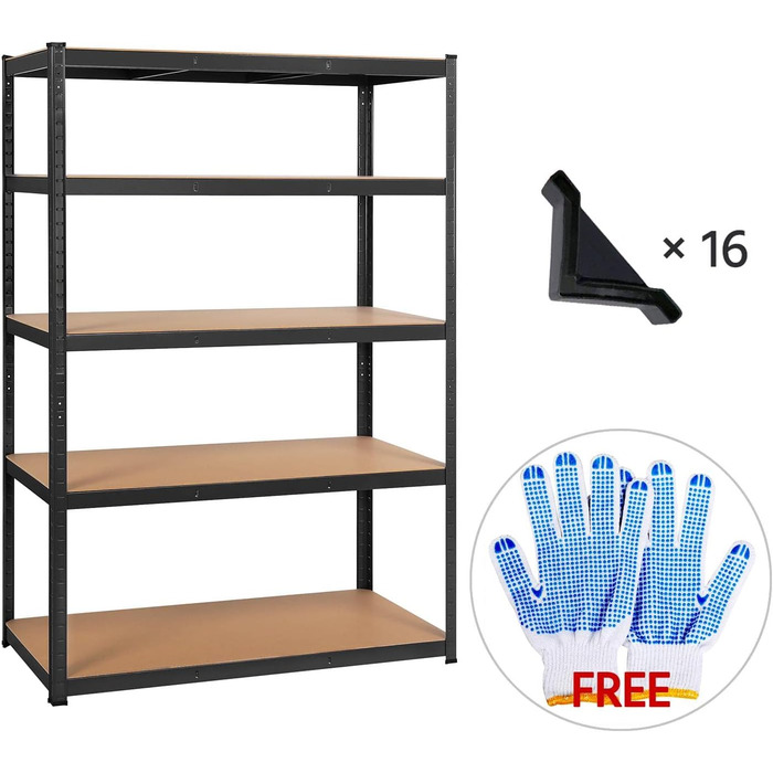 Стелаж Yaheetech для важких умов експлуатації, 180 x 120 x 60 см, 5 полиць, металева полиця, максимальне навантаження 875 кг, чорний, 180 x 120 x 60 см, чорний