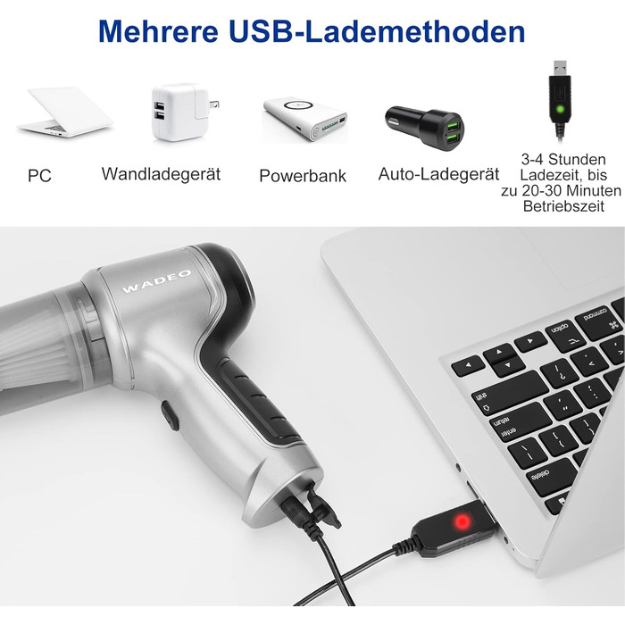 В-1 ручний пилосос акумулятор 9000Pa, бездротовий автомобільний пилосос потужний USB перезаряджається, міні ручний пилосос 40 хвил