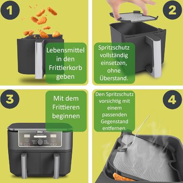 Ефективний захист від бризок жиру, сумісний із фритюрницею Ninja Foodi MAX Dual Zone AF400EU & AF451EU, аксесуари, нагрівальна спіраль і захисний кожух вентилятора, 2 шт., ZauberFry Splash Guard