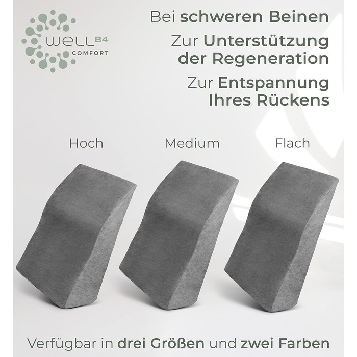 Ергономічна подушка для підняття ніг - опора для ніг - подушка для підняття ніг - клиноподібна подушка, опорна подушка для ніг та колін, ідеально підходить як лімфодренажна подушка та венозний клин для обох ніг, сіра, висока