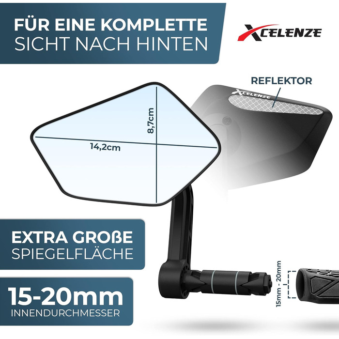 Велосипедне дзеркало з надзвичайно великою відбивною поверхнею ударостійке справжнє скло дзеркало на кермо велосипеда для електровелосипедів дзеркало заднього виду для електровелосипедів, складне (лівий правий кінець керма)