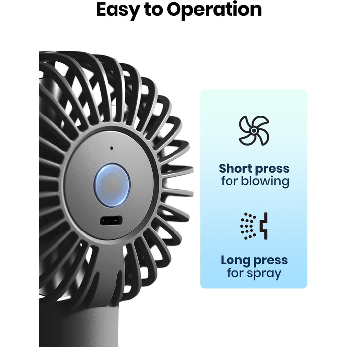 Портативний портативний вентилятор TOPK, акумуляторна батарея, розпилювач води, невеликий персональний ручний вентилятор для подорожей, домашнього офісу, кемпінгу на відкритому повітрі