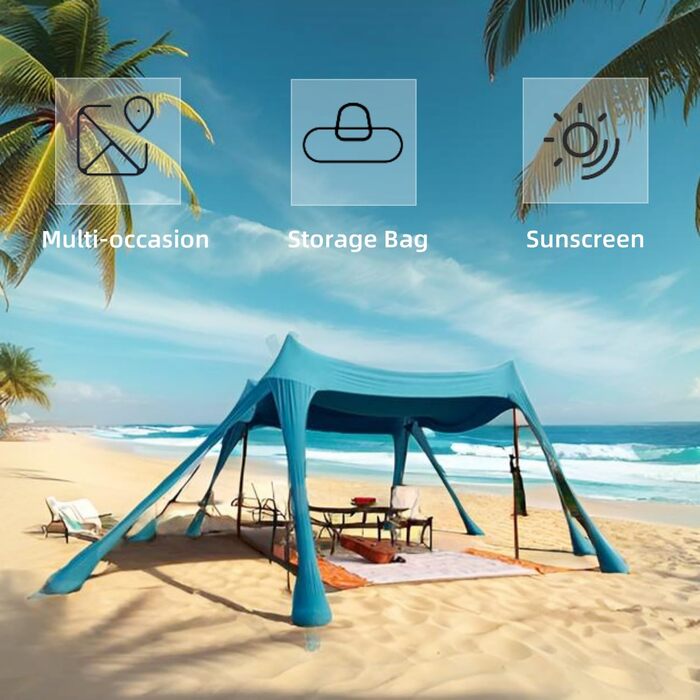 Пляжний намет, сонцезахисний намет для пляжу, великий намет від сонця для вулиці на 6-8 осіб, захист від ультрафіолету для кемпінгу на пляжі, риболовлі та пікніків (синій)