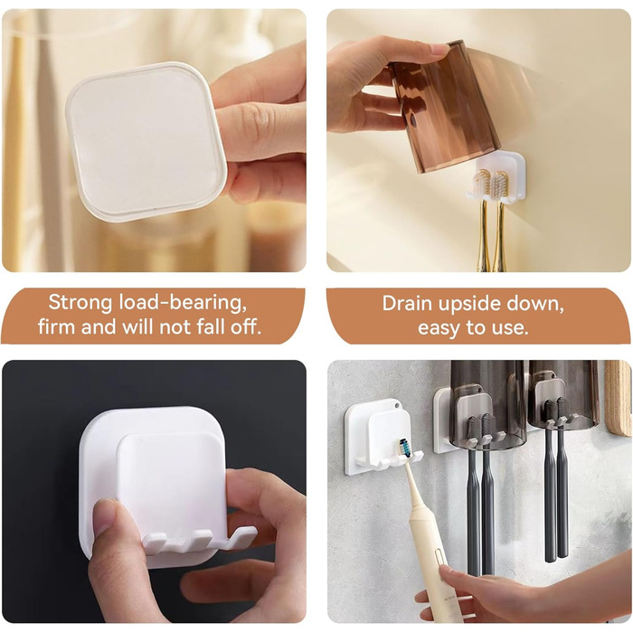 Тримач для зубної щітки з 2 шт. Настінний тримач для чашки для зубної щітки без свердління, водонепроникний тримач для зубної щітки Самоклеючий тримач для електричної зубної щітки, для настінного кріплення Ванна кімната Кухня Вітальня