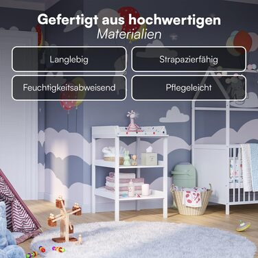 Дерев&39яний пеленальний столик Bellabino Bani білого кольору вузький пеленальний столик з 2 відкритими полицями зручний для спини пеленальний столик висотою 86 см велика пеленальна поверхня 70 x 53 см