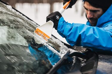 Автомобільний скребок для льоду та щітка для снігу, знімний, пластиковий/силіконовий, білий/помаранчевий, SnowXpert, 1019352 скребок для льоду та щітка для снігу