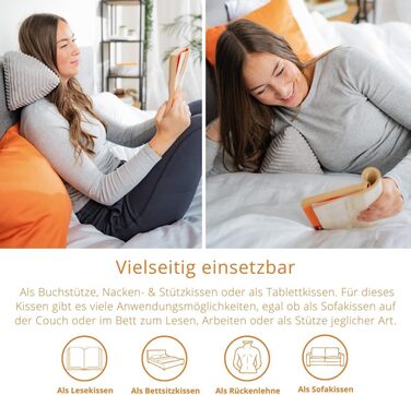 Подушка для читання Sleepling Book Pillow, 38 x 18 см, сріблясто-сіра, кістка для читання з м&39якої мікрофібри (380 г/м), сертифікована Oeko-Tex, можна прати при 30 градусах, 38 x 18 см сірого кольору