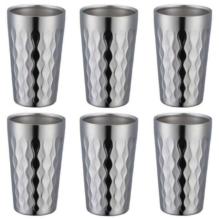 Двостінні ізольовані чашки з нержавіючої сталі для використання на вулиці, сріблястого кольору, 6 шт.