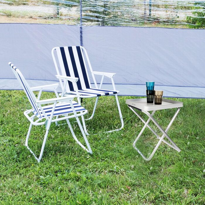 Алюмінієвий стілець зі стільницею з МДФ та підносом, 40x40x47 см. Складаний алюмінієвий стілець, кемпінговий стілець, рибальський стілець, кемпінговий стіл, стіл для кемпера, стіл для каравану, складаний, зручний бічний столик. 1