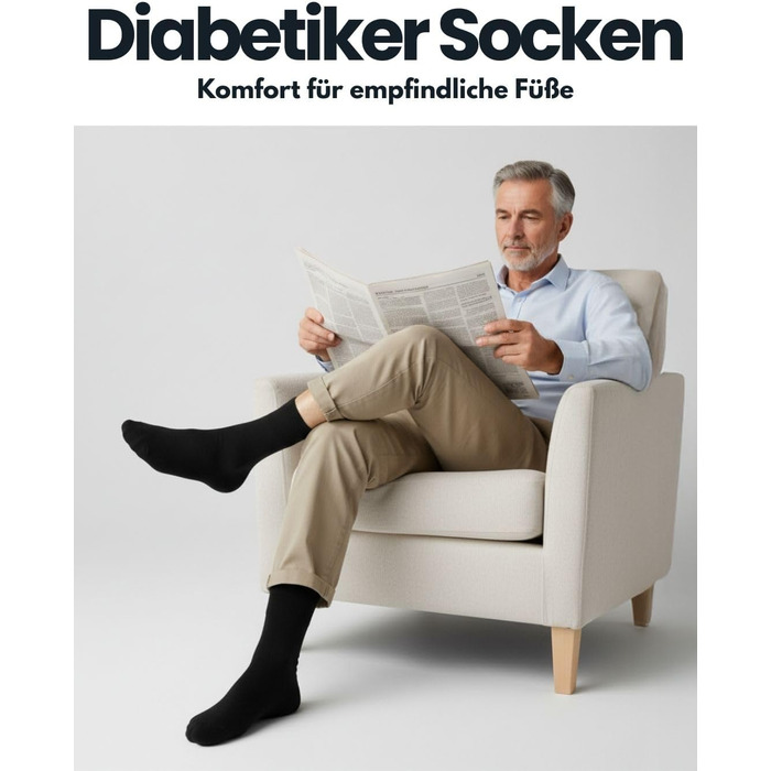 Діабетичні шкарпетки без еластичної манжети та безшовні 97 бавовна (6 пар) Діабетичні шкарпетки з комфортною манжетою для жінок та чоловіків 39-42 чорного кольору, 24