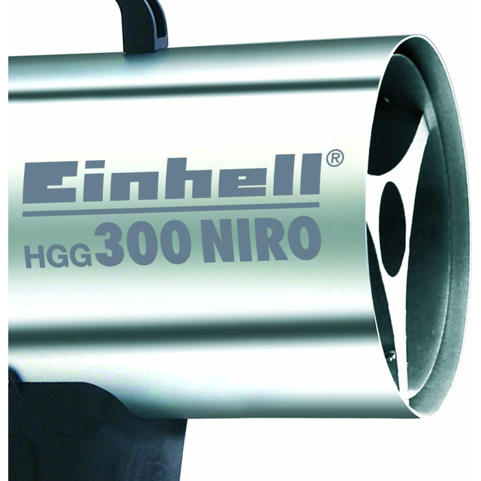 Генератор гарячого повітря Einhell HGG 300 Niro (30 кВт, робочий тиск 1,5 бар, об&39ємний потік повітря 500 м/год, п&39єзозапалювання, захист від зворотного полум&39я, турбовентилятор), сріблястий, чорний