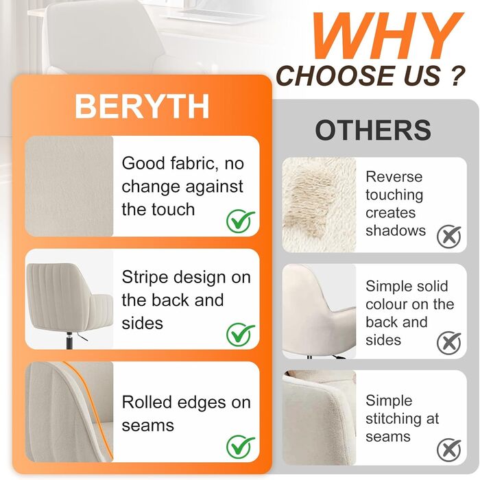 Офісне крісло, крісло для роботи, крісло для домашнього офісу, до 136 кг, обертове крісло, оксамитове крісло-туалет з підлокітниками та колесами, ергономічне, зручне, для жінок та дівчат, регульована висота, для спальні, домашнього офісу, білий оксамит, т