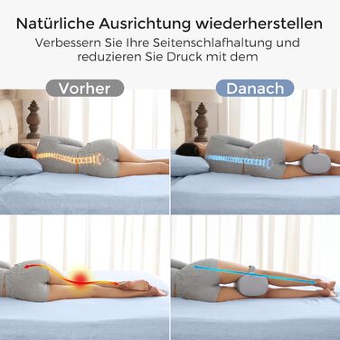 Подушка для колін Momcozy для сну на боці з охолоджувальним чохлом - ортопедична подушка для ніг з піною з ефектом пам&39яті від болю в стегнах, спині та сідничному нерві, регульований ремінь, ергономічний розподіл тиску, сірий колір