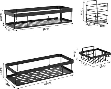 Душова полиця UUlioyer без свердління, водонепроникна та нержавіюча душова полиця, органайзер для полиць у ванній кімнаті 4 шт. ,
