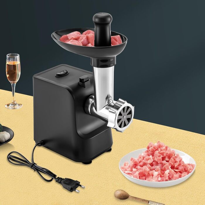 М'ясорубка, 1000 Вт електрична м'ясорубка з 3 перфорованими дисками з нержавіючої сталі, пробка, комплект Кеббе, фарш машина ковба