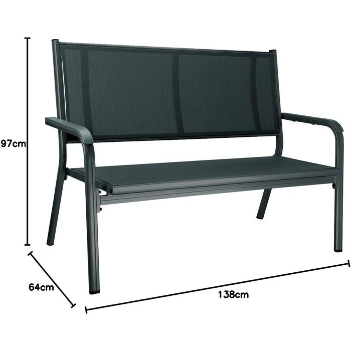 Садова лавка Kettler Basic Plus 2-місна алюмінієва садова лавка з оббивкою підлокітника стійка до погодних умов і стійка садова лава з алюмінію кольору антрациту