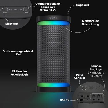 Потужна Bluetooth колонка для вечірок з всеспрямованим звуком, підсвічуванням і акумулятором на 25 годин (IPX4, MEGA BASS, функція