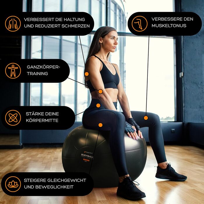 Гімнастичний м&39яч MANTRA SPORTS м&39яч для сидіння з антилопою, балансувальний м&39яч для вагітних та йоги м&39яч для пілатесу для офісу та тренування спини з насосом, чорний, розмір L (для зросту 1,61 м 1,78 м)