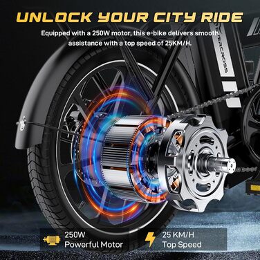 Електричний велосипед EVERCROSS для дорослих, 250 Вт, шини 16&quot/20&quot x 4.0 Fat, швидкість до 25 км/год та запас ходу 60-100 км, знімний акумулятор 36V/48V, гірський сніговий позашляховий електричний велосипед EK5 чорного кольору - макс. 60 км
