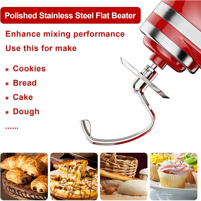 Заміна гачка для тіста GVODE для мішалки Kitchenaid, гачок для тіста K45DH для міксера Kitchenaid 4.5-5 QT з нахиленою головкою, насадка для тіста з нержавіючої сталі Можна мити в посудомийній машині