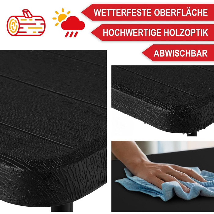 Великий розкладний стіл з імітацією дерева - розкладний садовий стіл, фуршетний стіл, кемпінговий стіл на 6 осіб - виготовлений з міцного пластику/алюмінію - стіл з текстурою дерева для використання в приміщенні та на вулиці - розкладний стіл