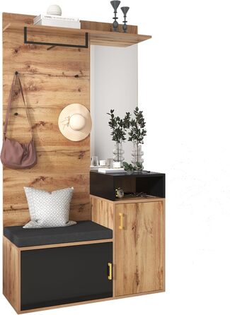 Комплект вішалки з 4 гачками для одягу, дзеркалом, тумбою для взуття, настінною вішалкою для одягу, верхньою полицею, лавкою для в