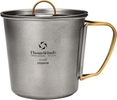 Титанова кружка Thous Winds для кемпінгу 450 мл, титанова кружка для кемпінгу з кришкою та складними ручками портативна кружка, легка кавова кружка для кемпінгу, походів, трекінгу, приготування їжі, пікніка