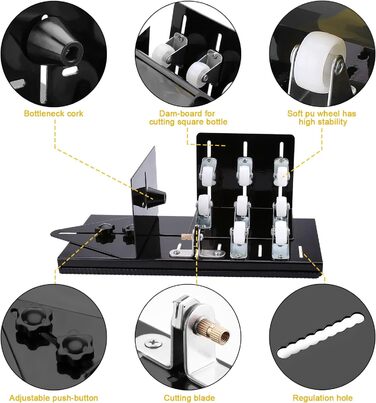 Різак для скляних пляшок, Fixm Bottle Cutter Оновлена версія, круглі, квадратні пляшки та шийки для пляшок, підходить для пляшок вина, пива, віскі, шампанського, води та лимонаду (чорний)