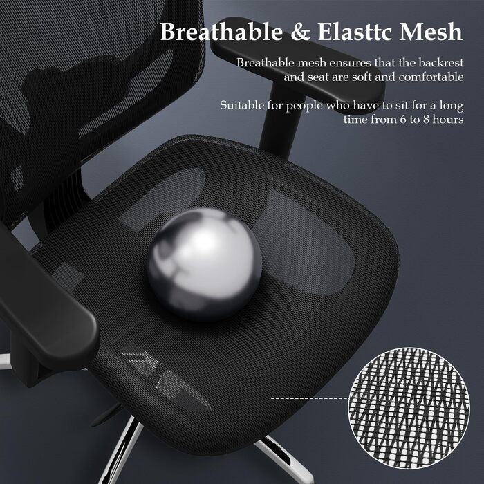 Ергономічний офісний стілець Devoko з ультрам'якими 3D-підлокітниками, регульованою поперековою опорою, стілець для письмового сто