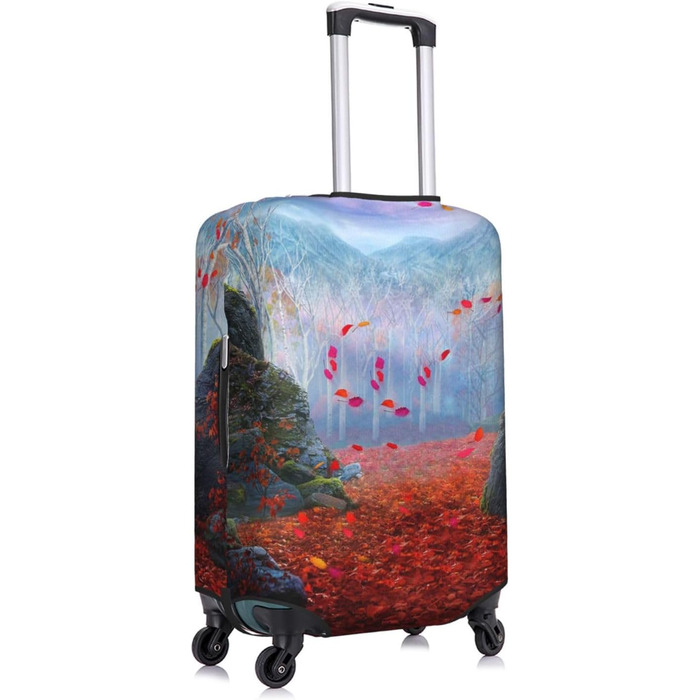 Чохол для валізи Червоне листя, камяний мох - еластичний захист від подряпин та пилу, чорний, розмір 85