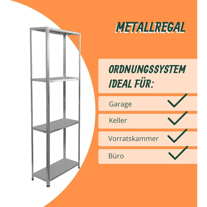 Стелаж для зберігання Relaxdays, оцинкована сталь, ВШХ 180 x 60 x 40 см, 160 кг, 4 полиці, для підвалу та гаража, міцний стелаж, сріблястий