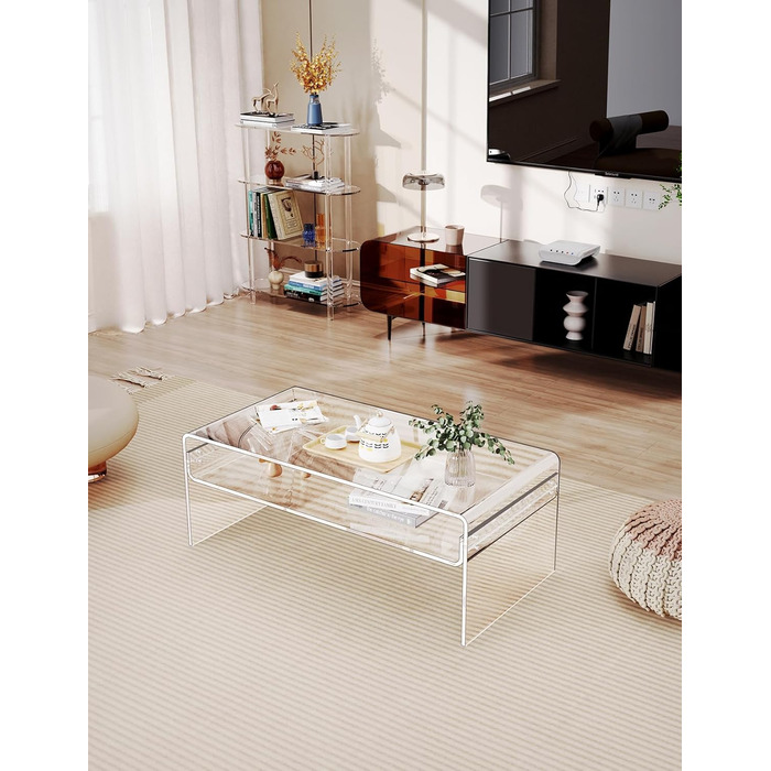 Акриловий журнальний столик для вітальні, журнальний столик до вітальні, прозорий, стіл з люциту з відкритою полицею для зберігання (прозорий, 50 см) Прозорий 50 см