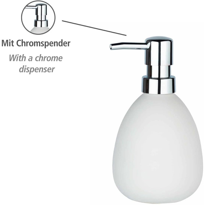 Дозатор для мила WENKO Polaris, багаторазовий дозатор для рідкого мила та лосьйону з високоякісної кераміки, 9,5 x 16 x 9 см, об'є