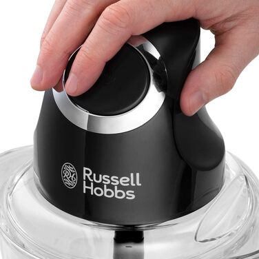 Електричний подрібнювач Russell Hobbs Mini скляний контейнер з кришкою для зберігання матовий чорний (500 мл, подрібнювач овочів, блендер, мульти-& універсальний подрібнювач овочів, фруктів і м'яса) 24662-56 Подрібнювач, одинарний