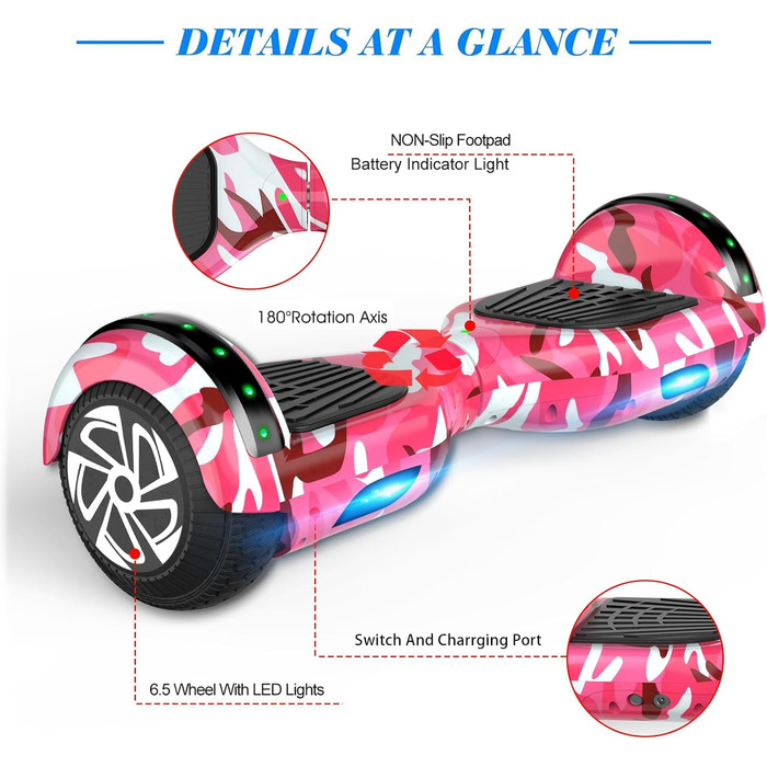 Гіроскутер для дітей 6,5 дюйма – самобалансуючий з картингом, світлодіодними ліхтарями та Bluetooth-колонкою, ідеальний подарунок для дітей
