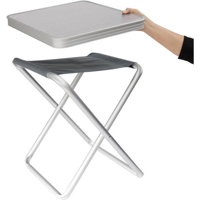 Алюмінієвий стілець зі стільницею з МДФ та підносом, 40x40x47 см. Складаний алюмінієвий стілець, кемпінговий стілець, рибальський стілець, кемпінговий стіл, стіл для кемпера, стіл для каравану, складаний, зручний бічний столик. 1
