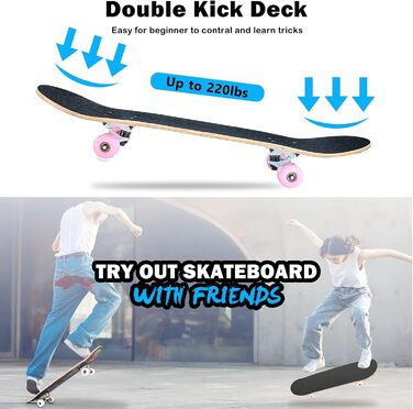 Скейтборд 31" Pink Classic 8-шаровий клен ABEC-11 95A – повний компліт для дівчат, дітей та початківців, рожевий