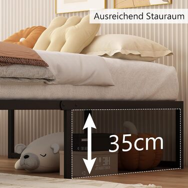 Металеве ліжко 120x200 см, висота 41 см, великий простір для зберігання речей під ліжком, металевий каркас двоспального ліжка зі сталевою рейковою опорою, легке складання, безшумне, не матрац-ліжко, чорний колір 120x200 см