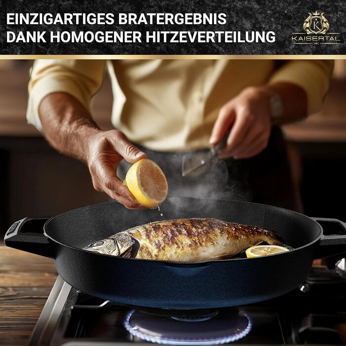 Чавунна сковорода KAISERTAL в комплекті з книгою рецептів - 30-сантиметрова чавунна сковорода преміум-класу. Чавунна сковорода під