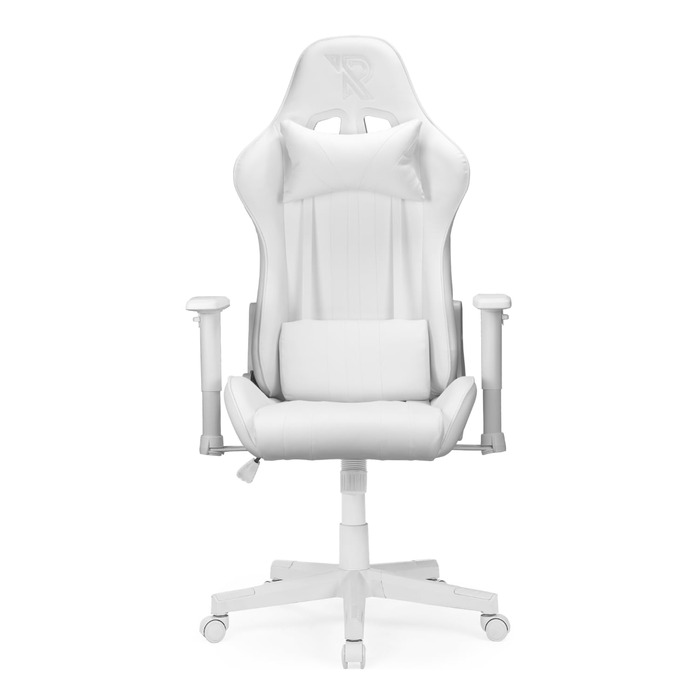 Ергономічне ігрове крісло Felix Original з регульованою спинкою, 2D підлокітниками, подушками для попереку та шиї, високою спинкою, штучною шкірою, міцною сталевою рамою, для високих людей, біло-сірим