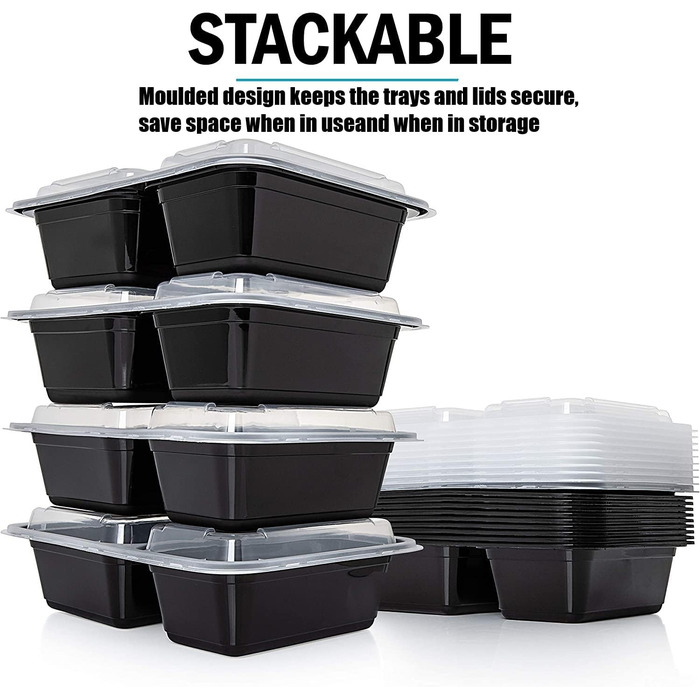 Контейнерів для харчування з кришками, 1000 мл, багаторазові, без BPA. Герметичні ланч-бокси та контейнери для зберігання їжі, придатні для мікрохвильової печі та морозильної камери., 12