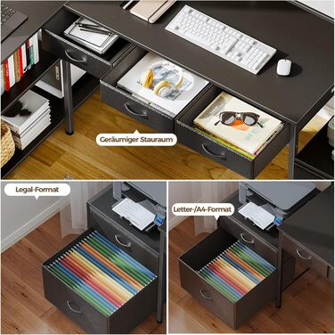 Г-подібний письмовий стіл на сім столів, комп&39ютерний стіл з розеткою, підставкою для світлодіодного освітлення та монітора, кутовий стіл з висувними шухлядами, ідеально підходить для спальні, офісу, вітальні, чорний