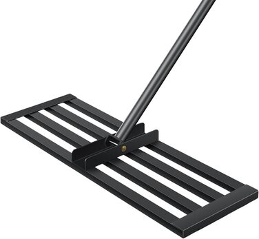 Граблі-рівняч для газону з нержавіючої сталі, з покращеним різьбовим зєднанням для запобігання розхитуванню, з ергономічною регульованою ручкою 2м, для вирівнювання ґрунту, землі, догляду за газоном та ландшафтного дизайну 45x25см