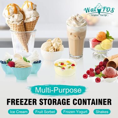 Контейнери для морозива Walfos 1,5 л і 8 226 г, набір, бонусні ущільнювальні стрічки зберігають силіконові кришки герметичними, багаторазові контейнери для морозива, штабельовані контейнери для морозильника - синій (набір з 6 предметів)
