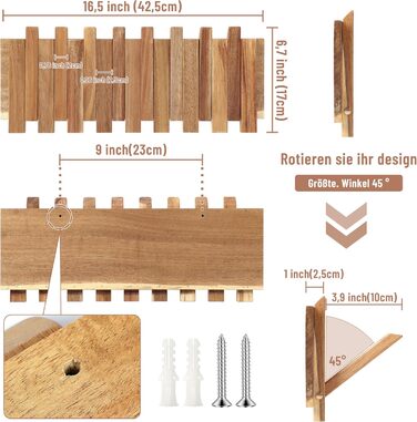 Звичайна дерев&39яна вішалка для пальто в сільському стилі з 8 гачками магнітна конструкція в шаховому порядку, відкидні настінні гачки для передпокою 42,5 см компактна настінна вішалка для курток, пальто та сумок. Розташування в шаховому порядку з 8 гачк